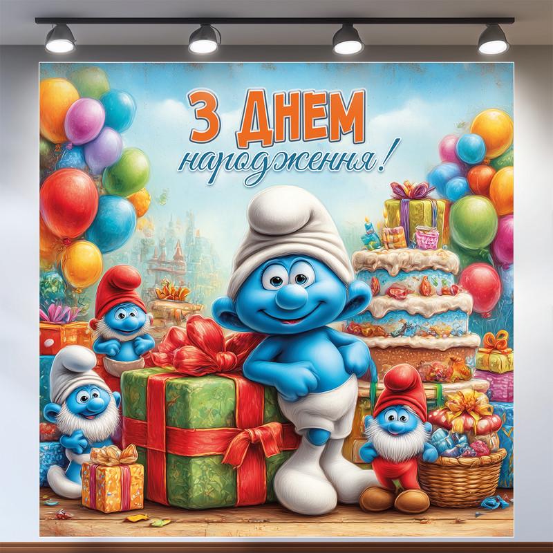 Баннер для фотозоны Смурфики 200x200 см №44232