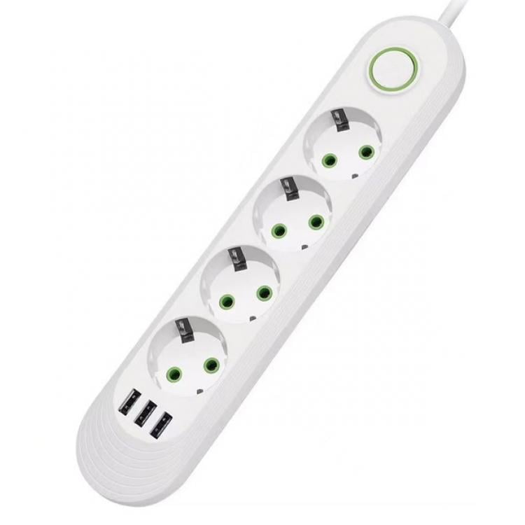 Фильтр-удлинитель 4 розеток 3USB сетевой 2500W White