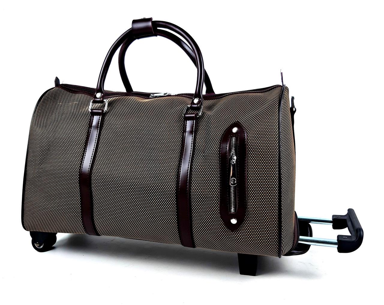 Сумка-валіза на гумових колесах з ременем 50х20х34 см 53 л Коричневий (669-9)