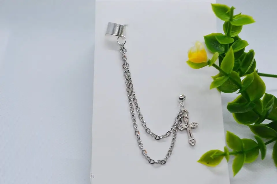 Сережка каф хрестик 1 шт. Сріблястий (1135158292)