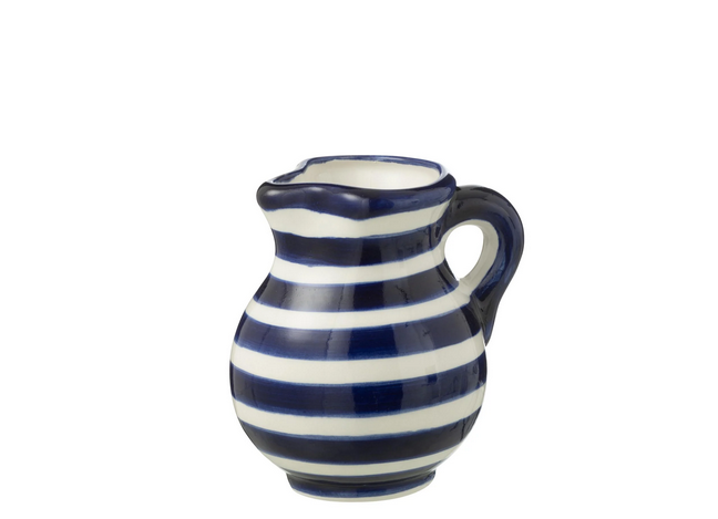 Молочник графин J-LINE керамический в полоску объем 500 мл Синий/Белый
