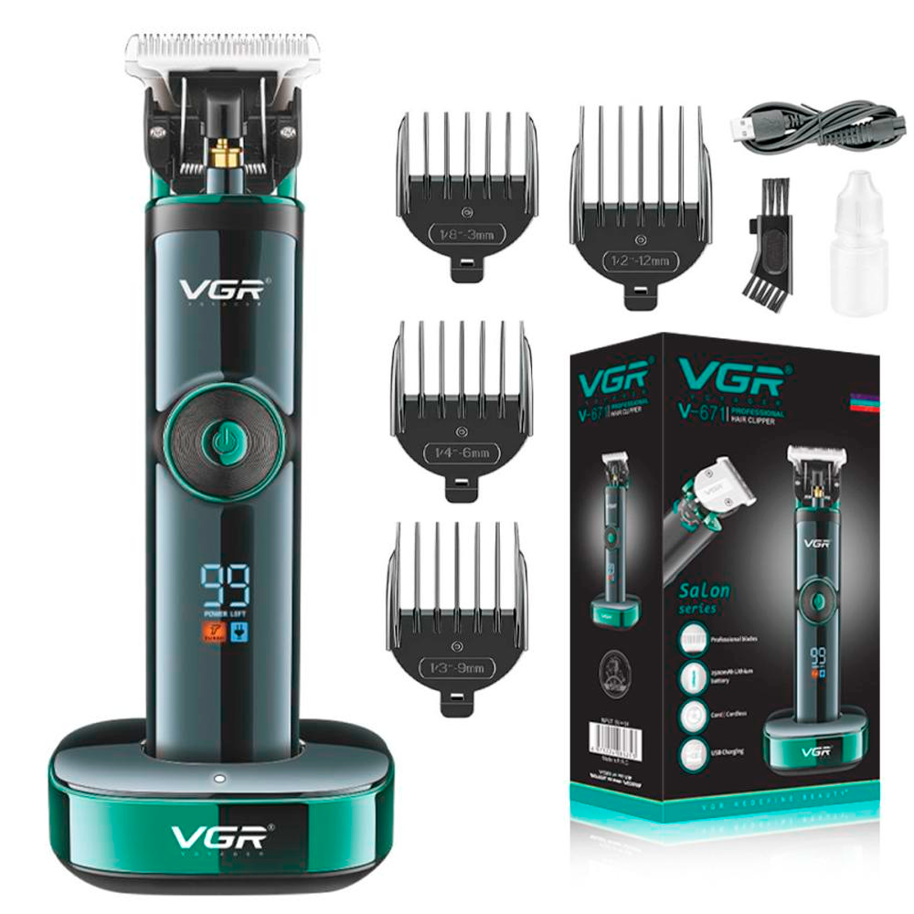 Машинка аккумуляторная для стрижки VGR V-671 с 4 насадками и LED дисплеем (2446924229)