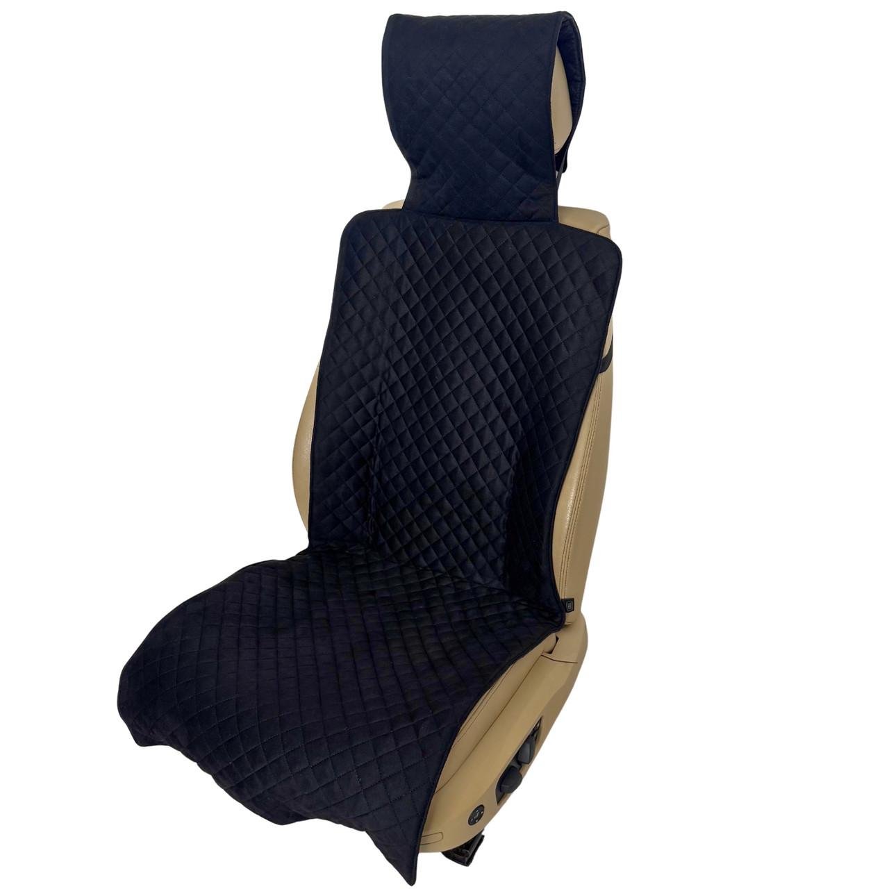 Чохол-накидка на переднє сидіння авто з алькантари Runa з підголівником Чорний (340-1-N)