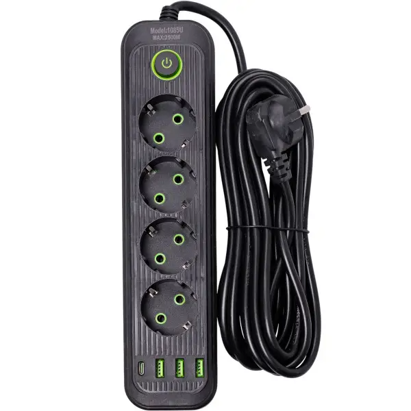 Фильтр-удлинитель сетевой EURO 4 розетки 3 USB 5 м Черный (HP-5-14) - фото 2