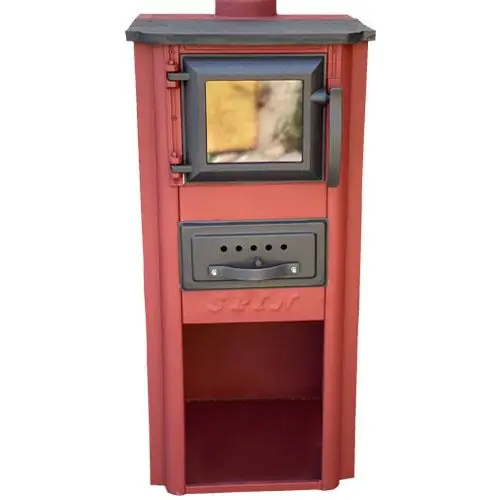 Піч-буржуйка зі склом на дровах Spin KALIMERO 6 кВт Червоний (CNT00007706)