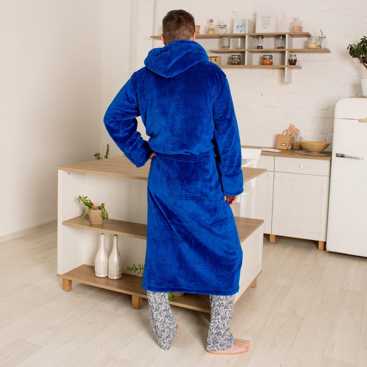 Халат мужской махровый на запах с капюшоном р. 48 Электрик (М) - фото 3