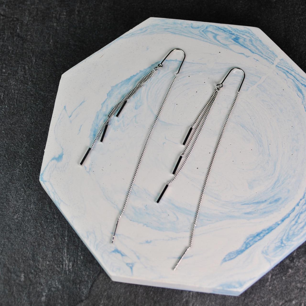 Сережки протяжки довгі медична сталь родій (x160-1) Сережки протяжки довгі медична сталь родій (x160-1)