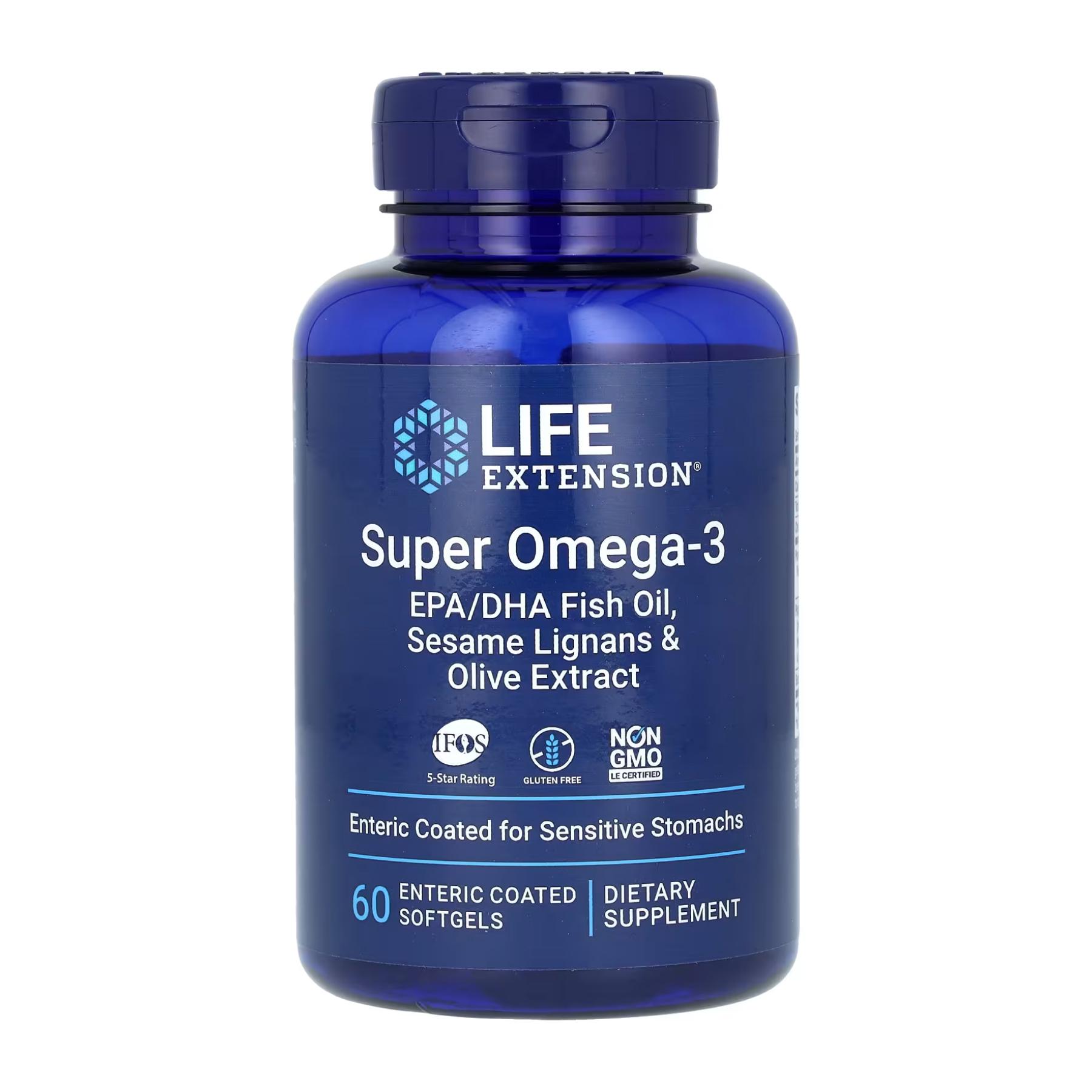 Жирные кислоты Super Omega-3 EPA/DHA Fish Oil Sesame Lignans & Olive Extract Enteric Coated 60 softgels (2022-10-1941)