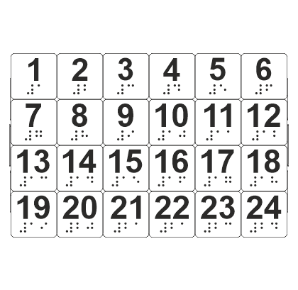 Наклейка тактильная со шрифтом Брайля с цифрами 1-24 30х30 мм Прозрачный (33692550)