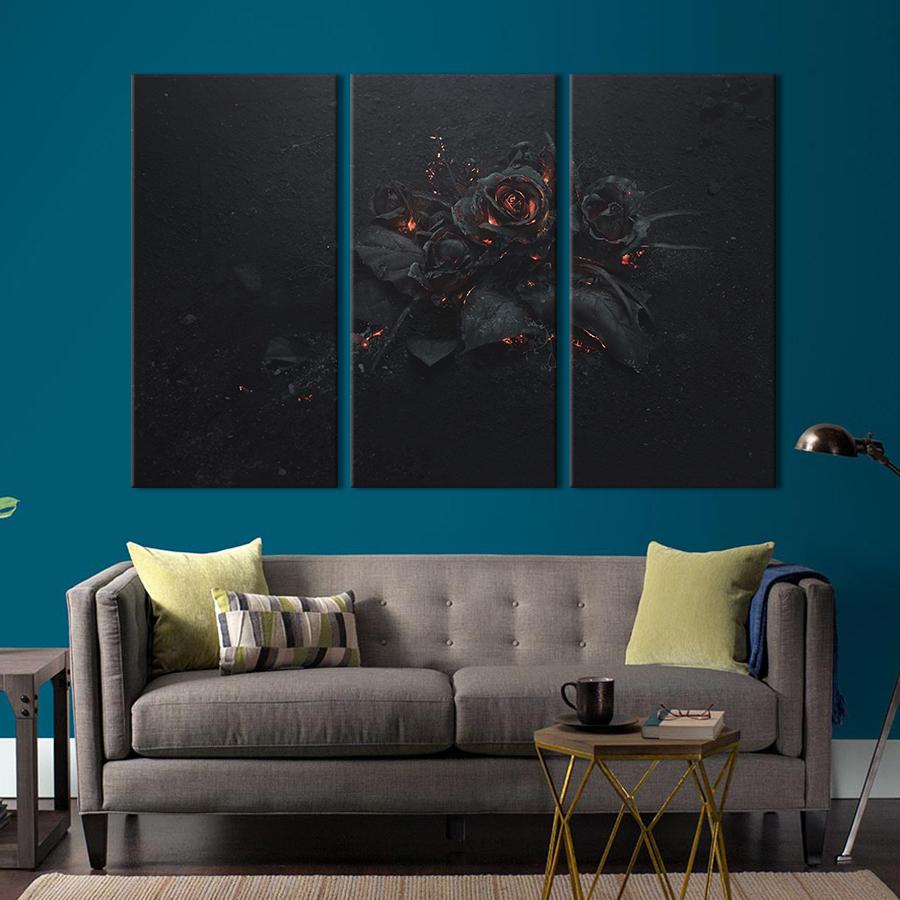 Картина на холсте триптих Мистическая чёрная роза 156x100 см (1011-31)