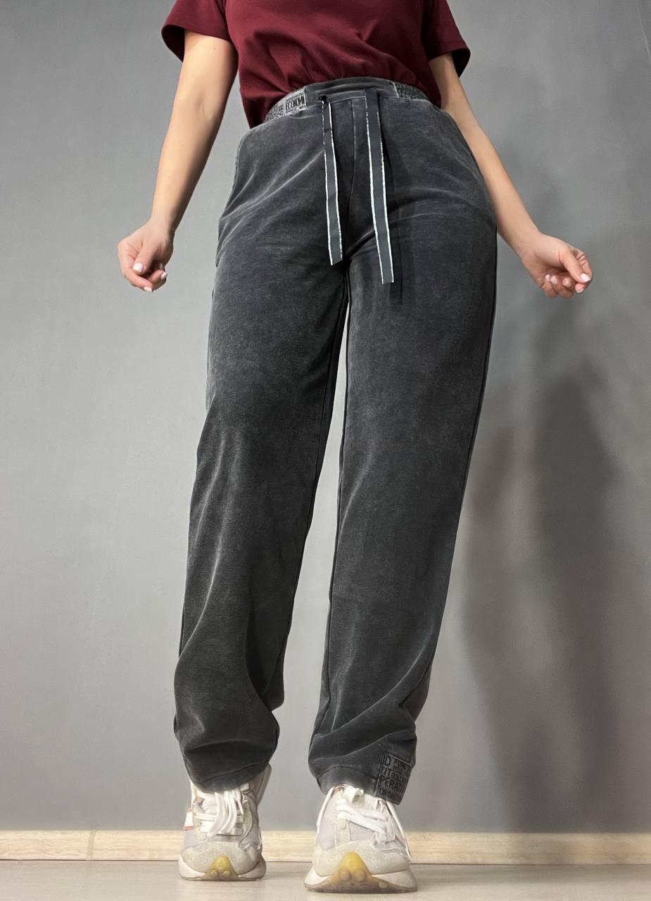 Брюки женские Yimeite 516 мом бананы вареные тай-дай трикотажные талия на резинке р. 33 Черный (3886)