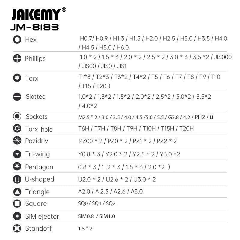 Набор отверток для ремонта техники Jakemy JM-8183 145в1 с магнитными битами в кейсе Black/Yellow (110297) - фото 7 Набор отверток для ремонта техники Jakemy JM-8183 145в1 с магнитными битами в кейсе Black/Yellow (110297) - фото 7