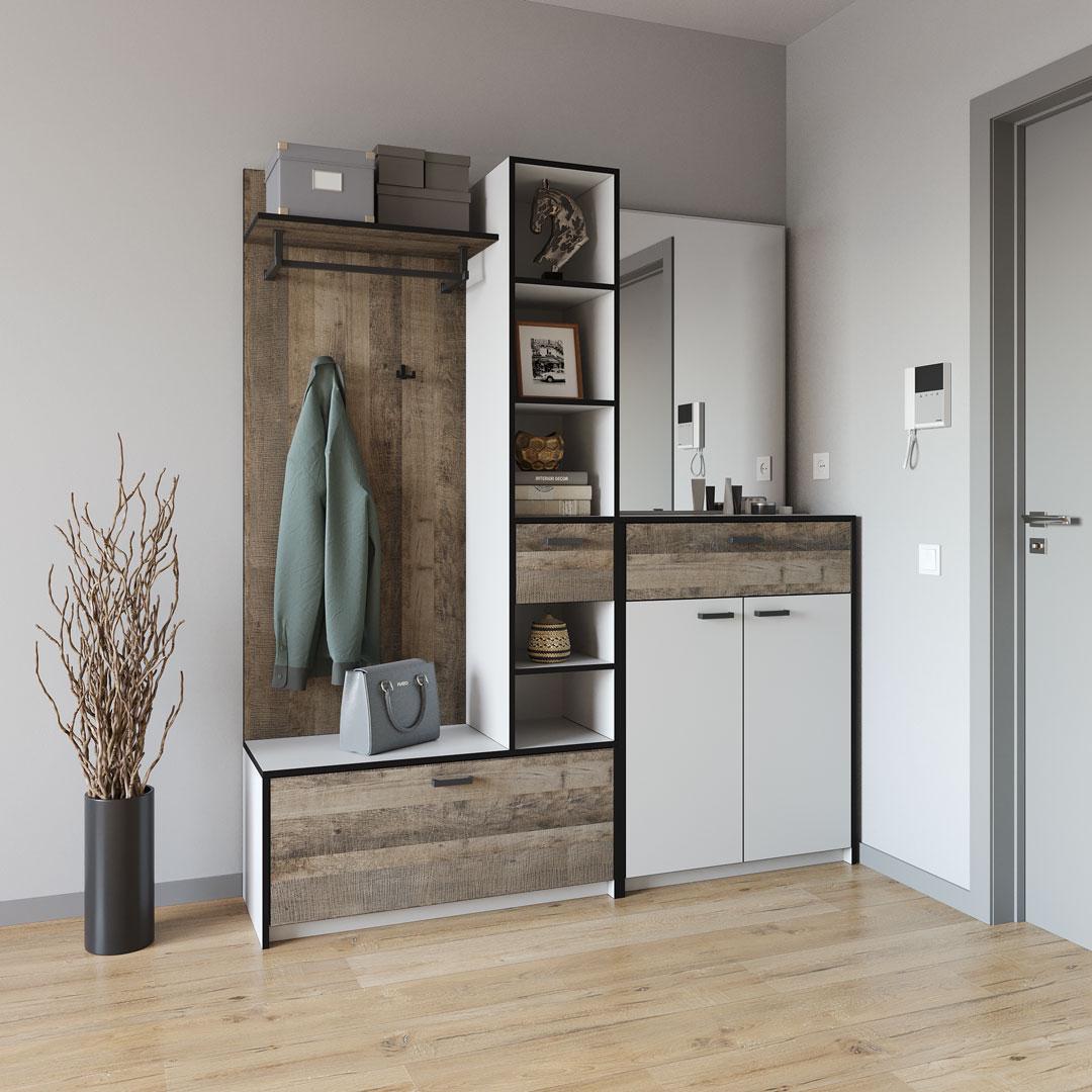 Передпокій Moreli FKO-0002 1690x1880x380 мм Білий/Дуб Гранж Пісочний (fko-2-wh-grange)