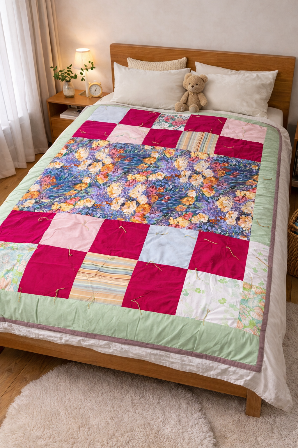 Покривало печворк ручної роботи 150х200 см Квіти в саду Покривало печворк ручної роботи 150х200 см Квіти в саду