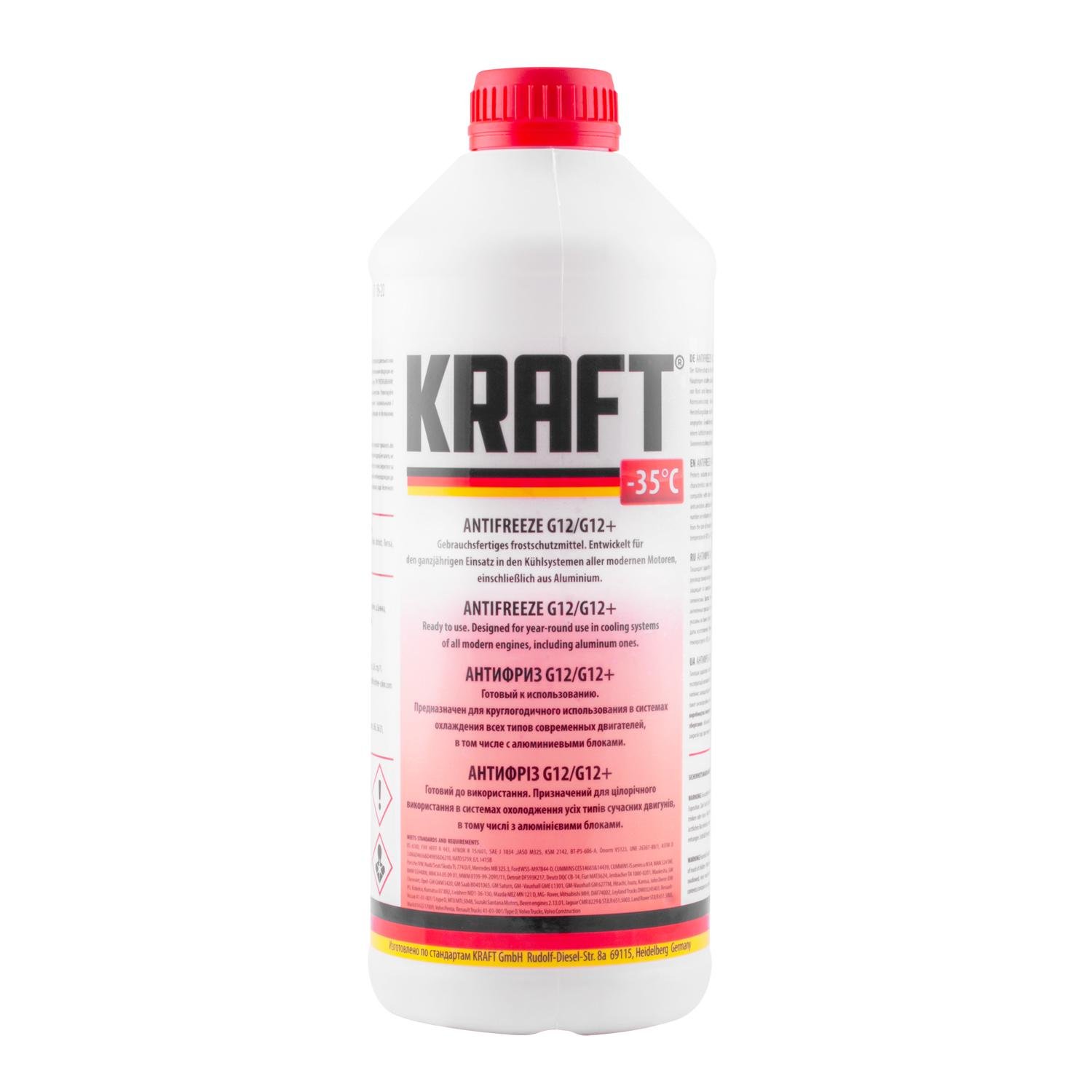 Антифриз Kraft G12/G12+ -35 °C 1,5 л Червоний (KF109)