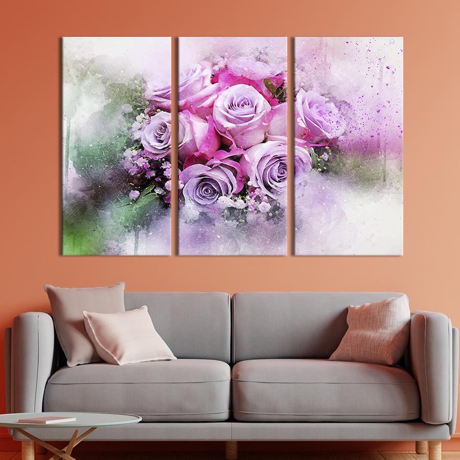 Картина на холсте триптих Розовые розы в букете 156x100 см (856-31)
