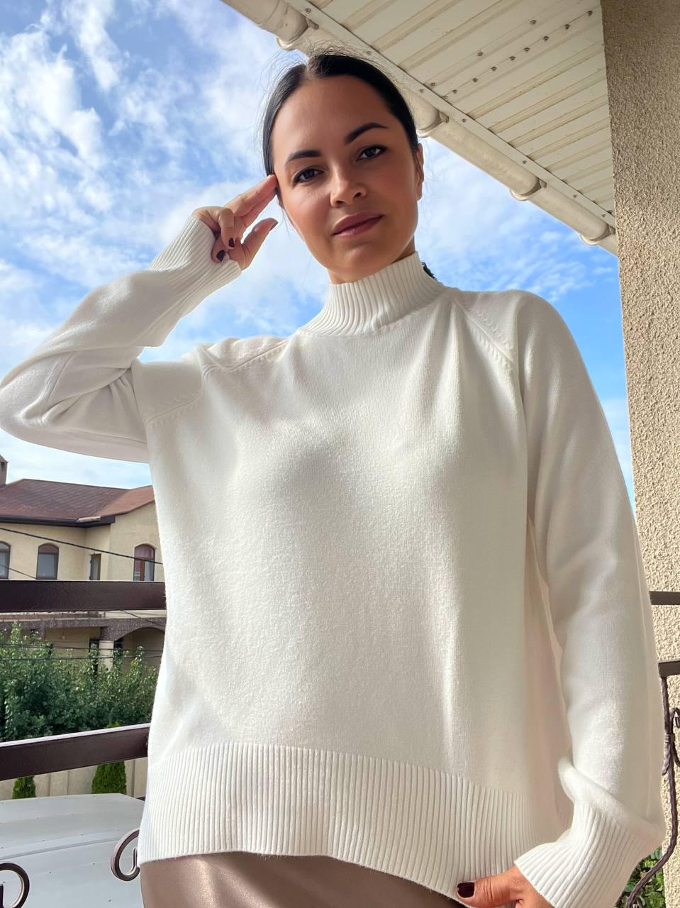 Светр жіночий A-N 1066 тонкий широкий високий комір OS Білий (2755) - фото 5