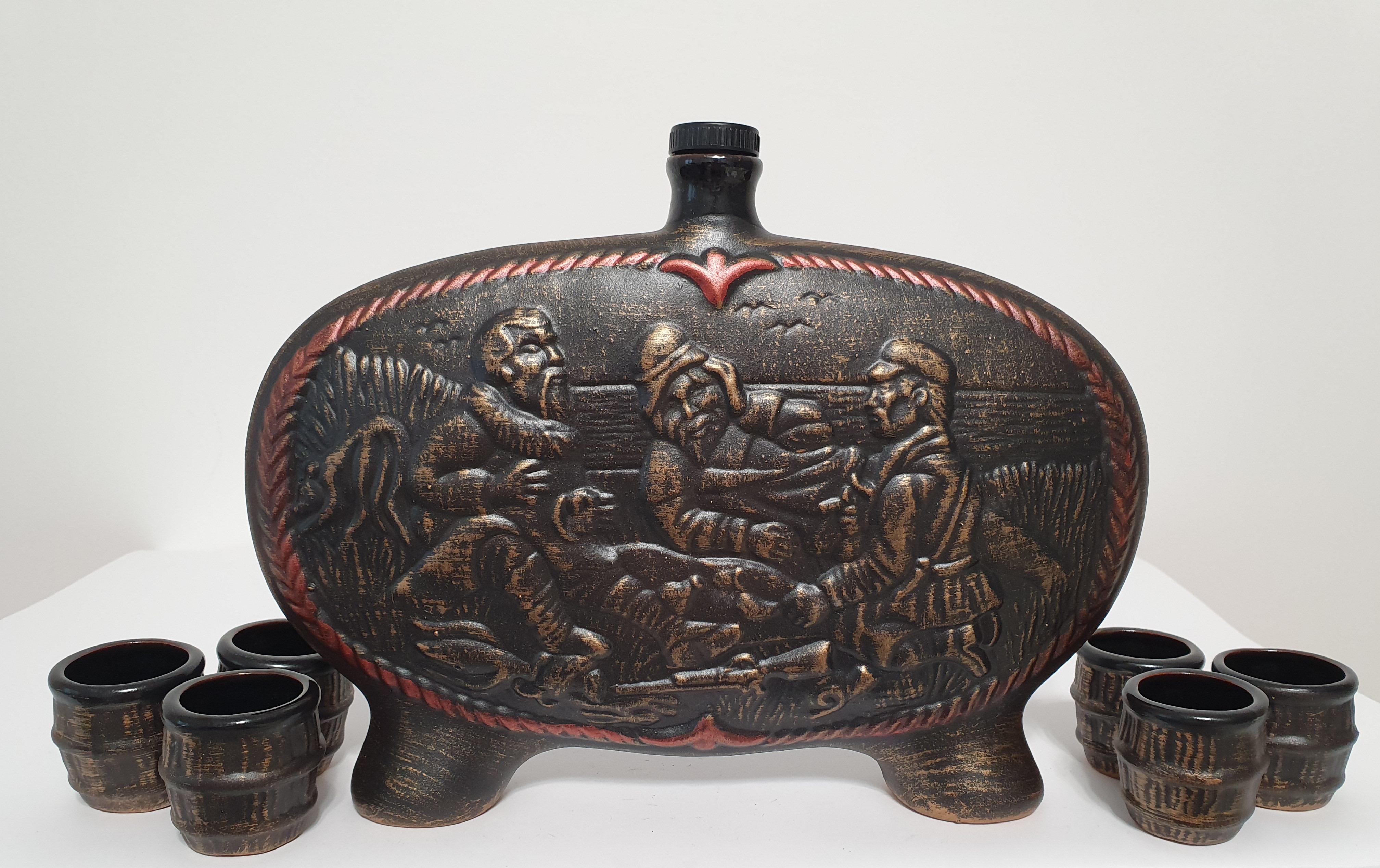 Подарочный набор для алкоголя штоф с рюмками Охотник керамика (3226)