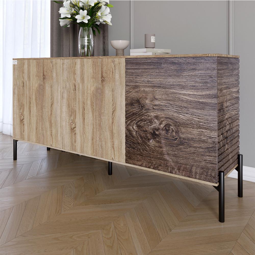 Комод закрытый в гостиную на черных металлических ножках Lion Грей 154x38x76,5 см Дуб сонома трюфель/Дерево (Lion-041781)