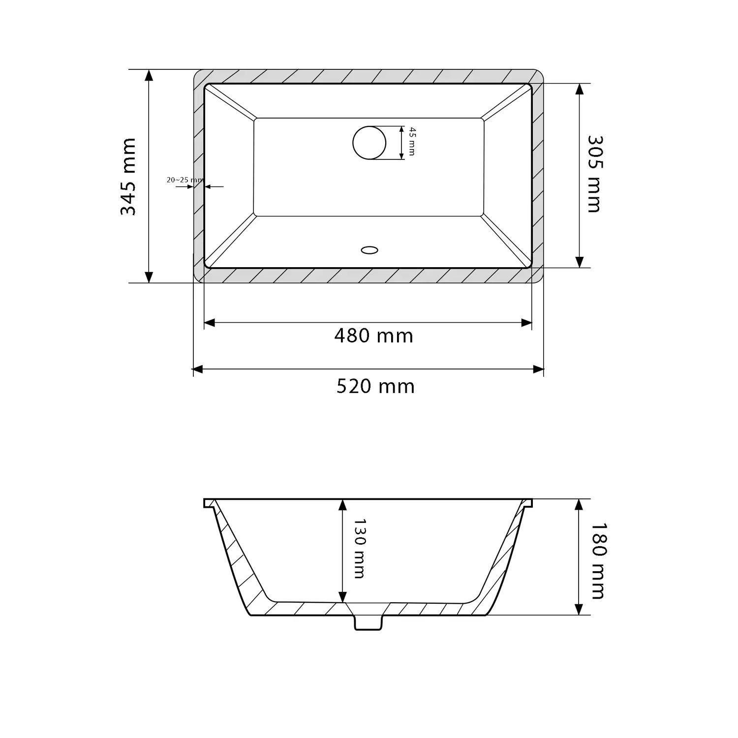 Раковина врізна VBI Mantua прямокутна 345x520 мм Білий (RM-VBI-018029) - фото 5 Раковина врізна VBI Mantua прямокутна 345x520 мм Білий (RM-VBI-018029) - фото 5