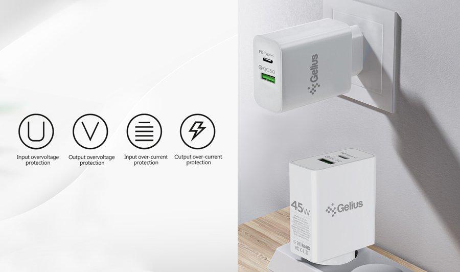 Зарядний пристрій мережевий Gelius X-Duo PRO 45W GP-HC053 Type-C/Type-C White (92355) - фото 8 Зарядний пристрій мережевий Gelius X-Duo PRO 45W GP-HC053 Type-C/Type-C White (92355) - фото 8