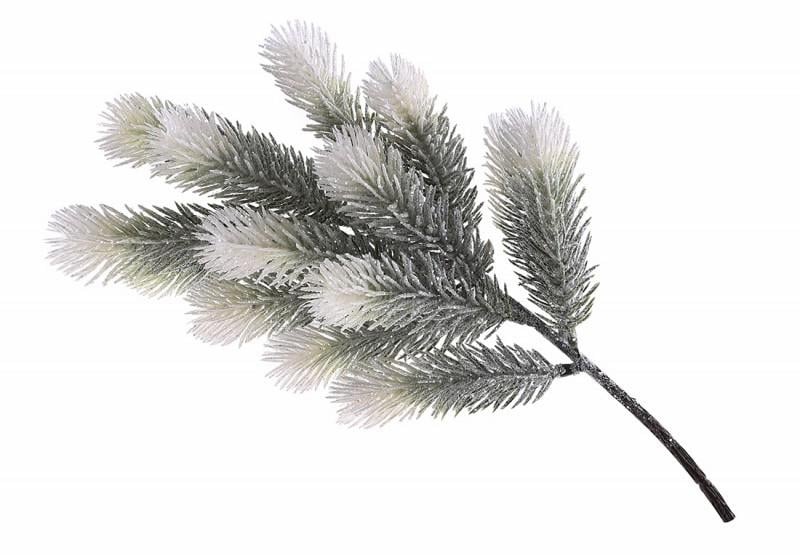 Веточка хвои новогодняя 839925 в глиттерной присыпке 50 см