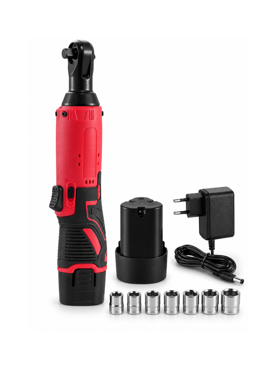 Трещотка аккумуляторная угловая 12V 3/8" с 2 аккумуляторами и набором головок в кейсе Красно-черный (37261567) Трещотка аккумуляторная угловая 12V 3/8" с 2 аккумуляторами и набором головок в кейсе Красно-черный (37261567)