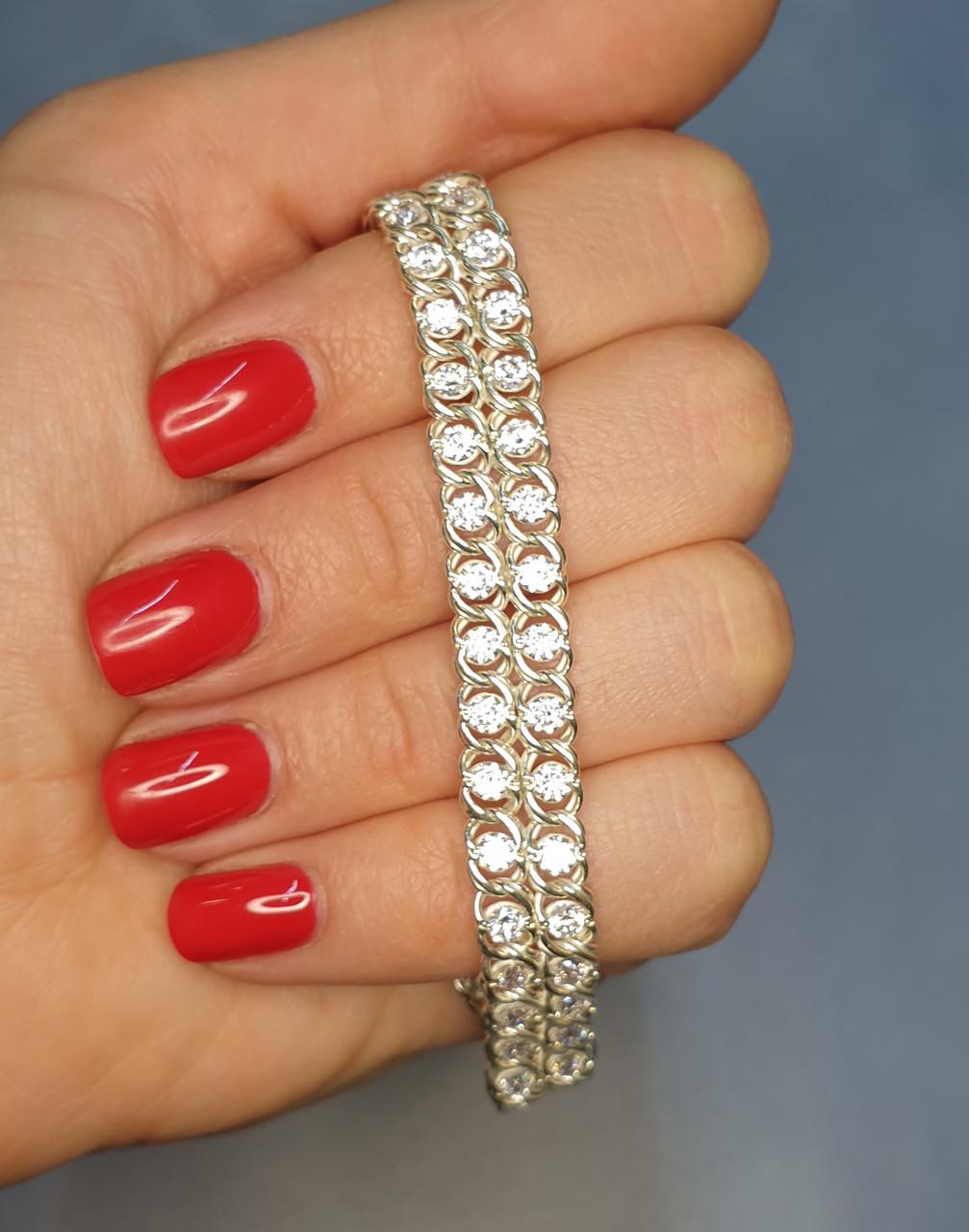 Браслет серебряный с кубическим цирконием Арабка двойная р. 18,5 16,5 г