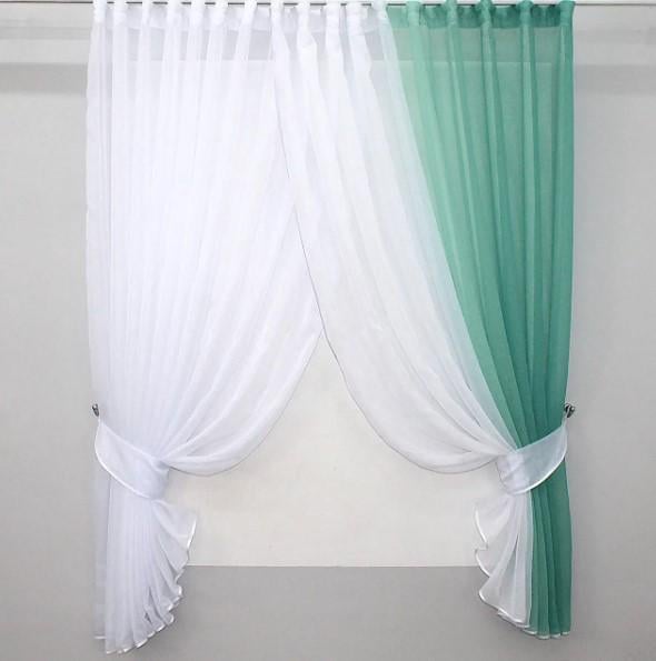 Фіранка кухонна батіст/шифон 350х170 см Бірюзовий/Білий (108к)