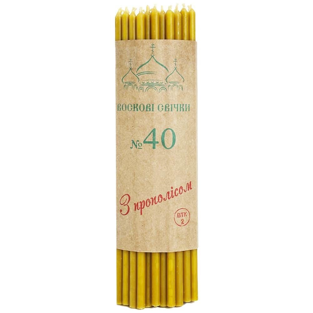 Свечи восковые с прополисом 50% №40 1 кг 25 см 100 шт. (040вп1)