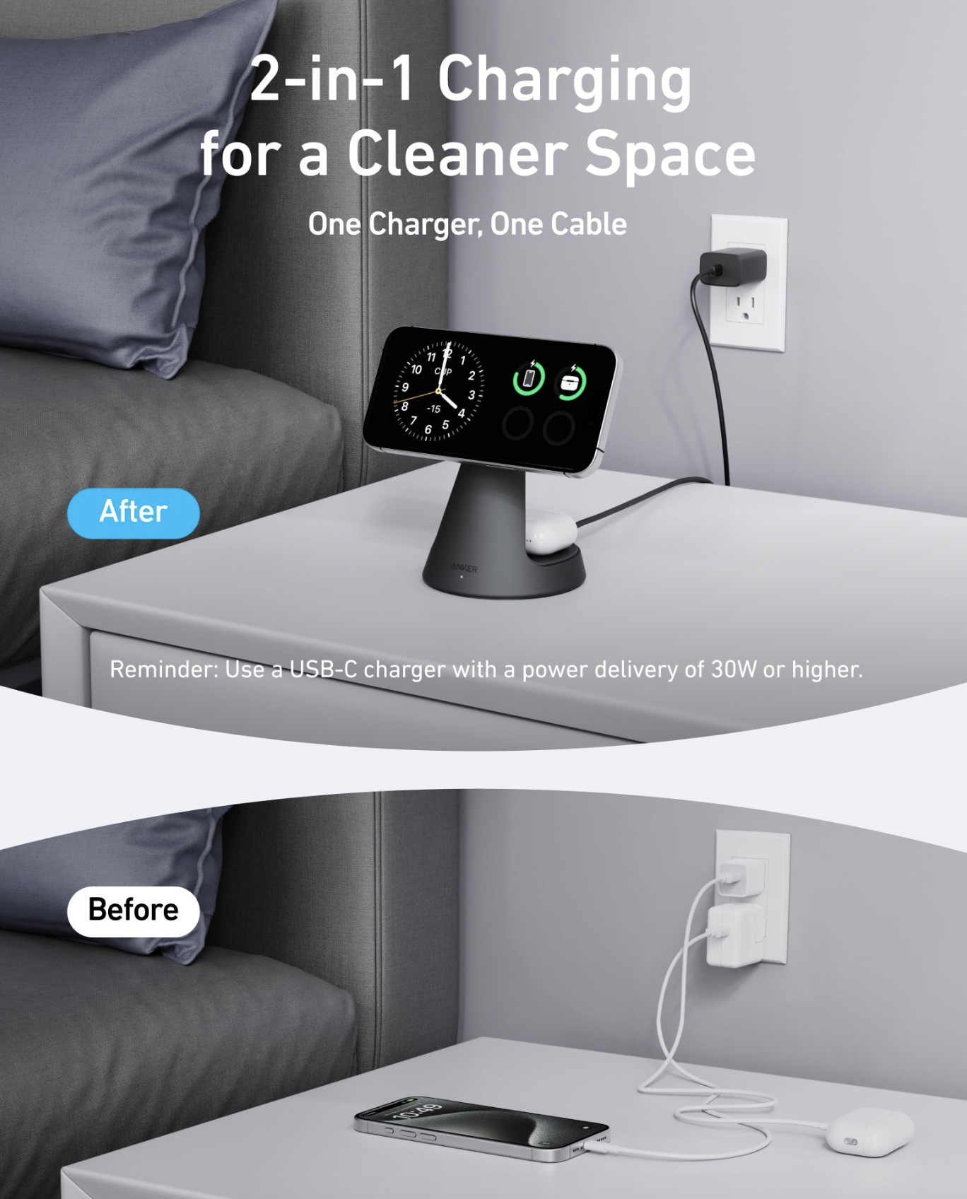 Зарядний пристрій Anker MagGo QI2 15W Wireless Charger 2in1 Dock Stand For iPhone 12-17 Series Black - фото 7 Зарядний пристрій Anker MagGo QI2 15W Wireless Charger 2in1 Dock Stand For iPhone 12-17 Series Black - фото 7