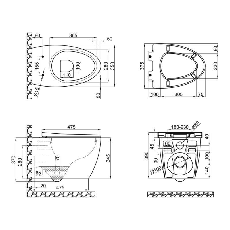 Унитаз Q-tap Leo подвесной безободковый с сиденьем Slim Soft-close QT11331002ERW (SD00042550) - фото 2