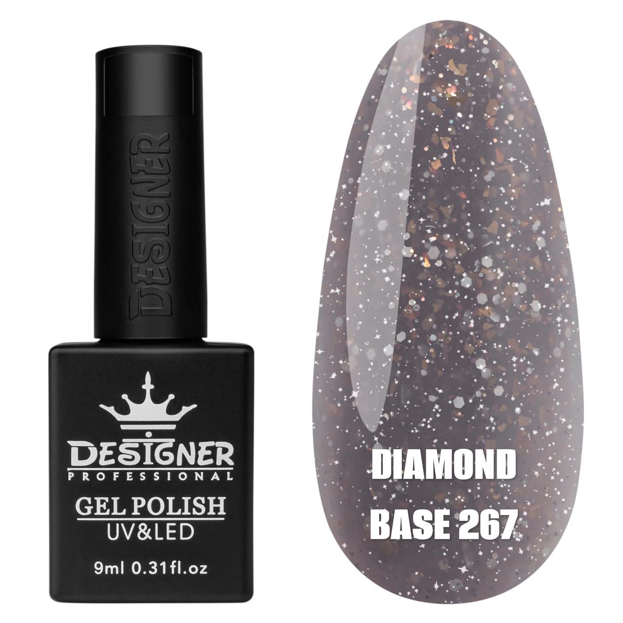 Цветная база с блестками Diamond base Дизайнер для ногтей с небольшим светоотражающим эффектом 9 мл 267