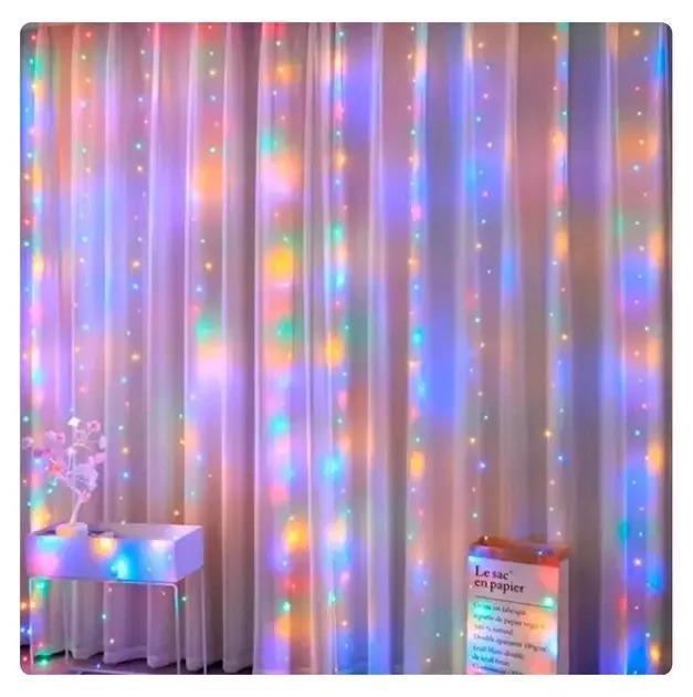 Гирлянда светодиодная штора новогодняя 300 LED 3х3 м Разноцветный Гирлянда светодиодная штора новогодняя 300 LED 3х3 м Разноцветный