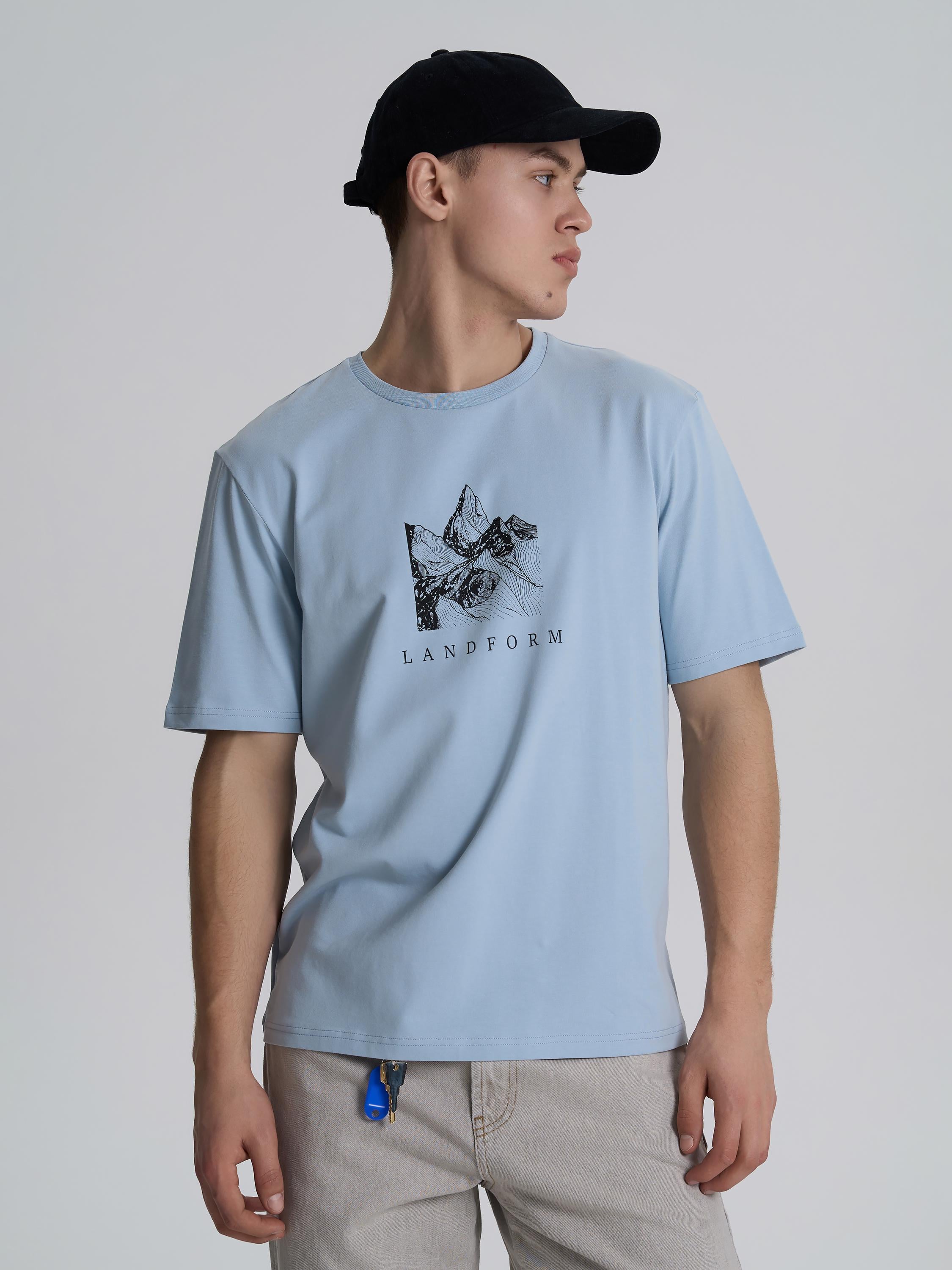 Футболка чоловіча з малюнком та написом ROZA 220913 XL Сіро-блакитний (4824005722578)