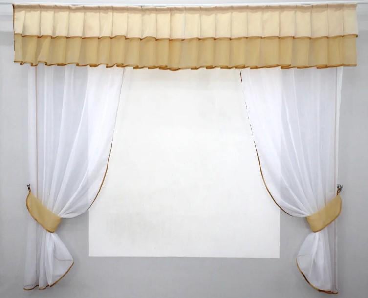 Комплект на кухню шторки/ламбрекен 200х170 см Золотистый/Белый (00к 59-772) Комплект на кухню шторки/ламбрекен 200х170 см Золотистый/Белый (00к 59-772)