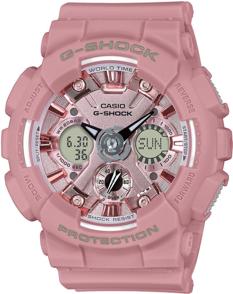 Наручные часы женские Casio G-Shock GMA-S120DP-4AER ударопрочные с водозащитой 200 м и розовым циферблатом