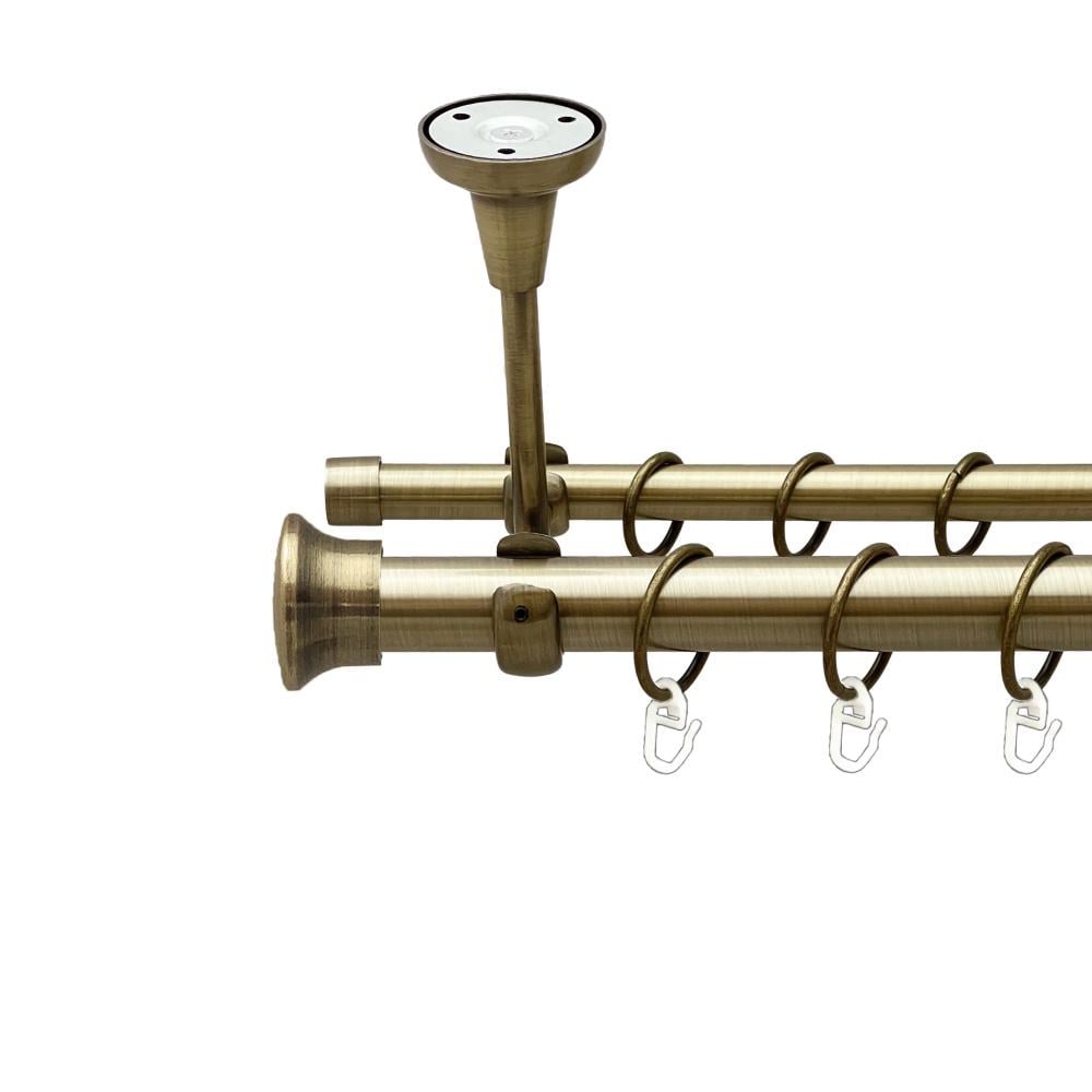 Карниз Orvit Дуо металевий дворядний відкритий до стелі гладка труба кільце металеве 25/16 мм 160 см Антик (00-00025620)