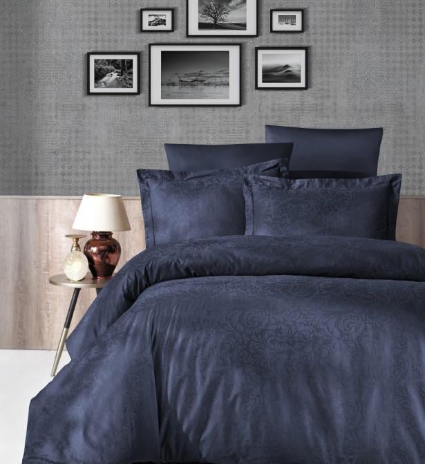 Постельное белье first choice жаккард Tecna lacivert евро Navy blue