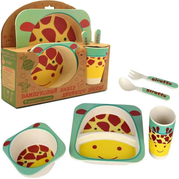 Набір дитячого посуду ECO friendly product Жираф бамбуковий 5 пр. (14506899) - фото 2 Набір дитячого посуду ECO friendly product Жираф бамбуковий 5 пр. (14506899) - фото 2