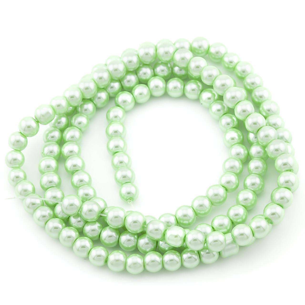 Бусины стеклянные на нитке под жемчуг 8 мм 80 см 105 шт. Зеленый (БЖ0008ш04)