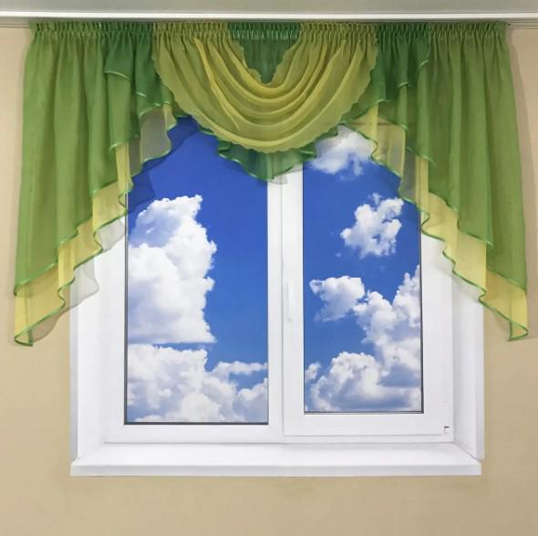 Ламбрекен в гостиную шифон на карниз 2 м Зеленый/Желтый (100)