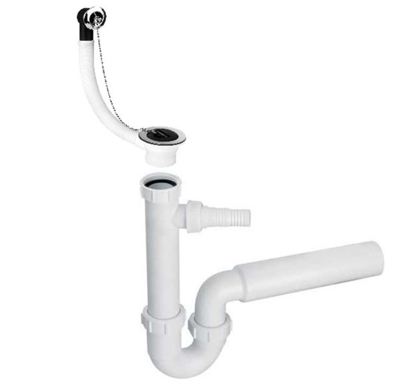 Сифон для кухонной мойки Mcalpine 1,1/2х40 решетка 70 мм с круглым переливом с отводом (HC7HC17-25)