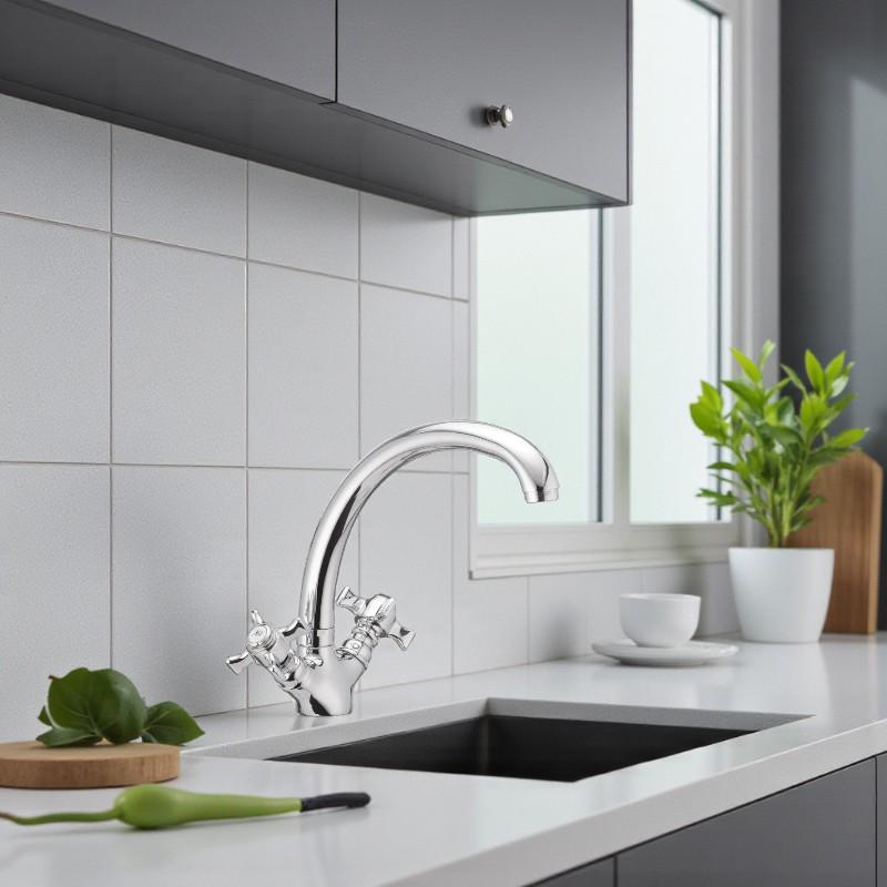 Смеситель для кухни Cron ZEUS-273 с высоким изливом двухвентильный цинковый сплав Хром (b-CR0083) - фото 5 Смеситель для кухни Cron ZEUS-273 с высоким изливом двухвентильный цинковый сплав Хром (b-CR0083) - фото 5