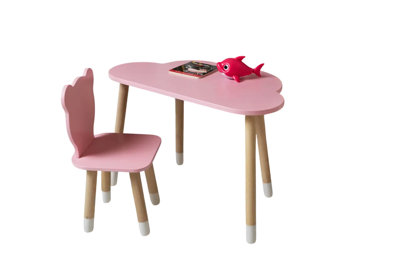 Набор детский столик облако со стульчиком медвежонок деревянный 46х60х45 см Розовый (150-7-992516)
