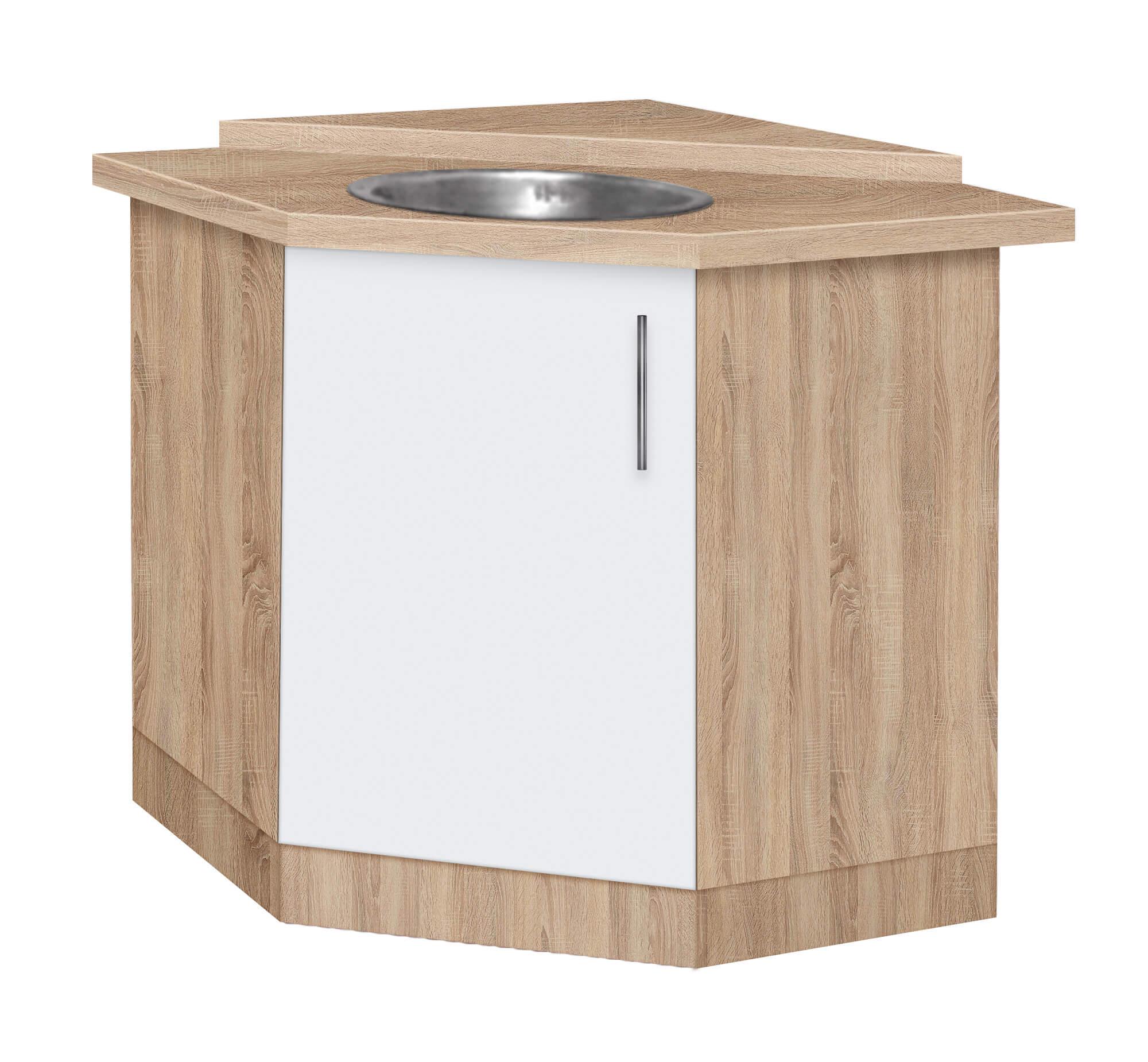 Тумба кутова кухонна МАКСІ-МЕблі №1 з врізною мийкою зі стільницею 1-ї категорії (складська програма) Дуб сонома/Білий гладкий (72137)