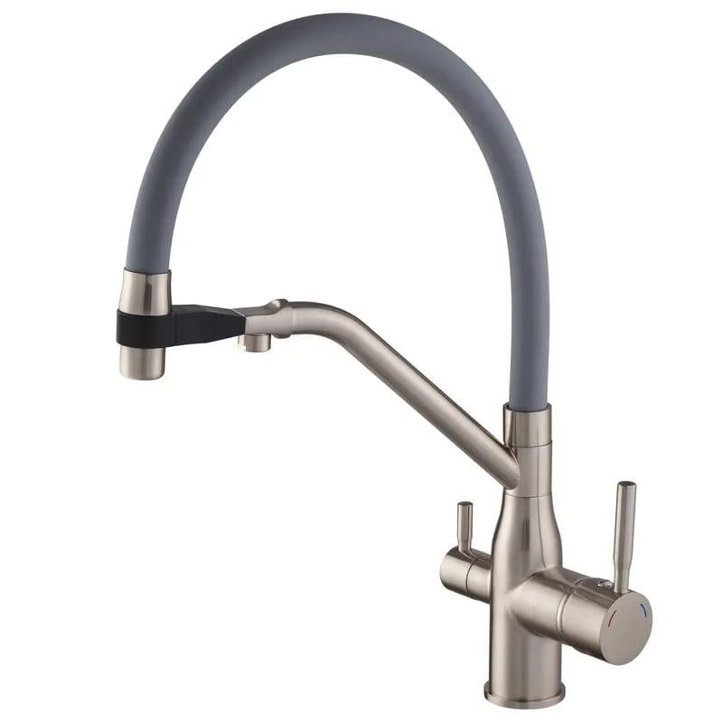 Смеситель для кухни MIXXUS PREMIUM GRAVITY 021 SS COLOR Refl с гибким изливом с выходом для питьевой воды Серый (MI6980)