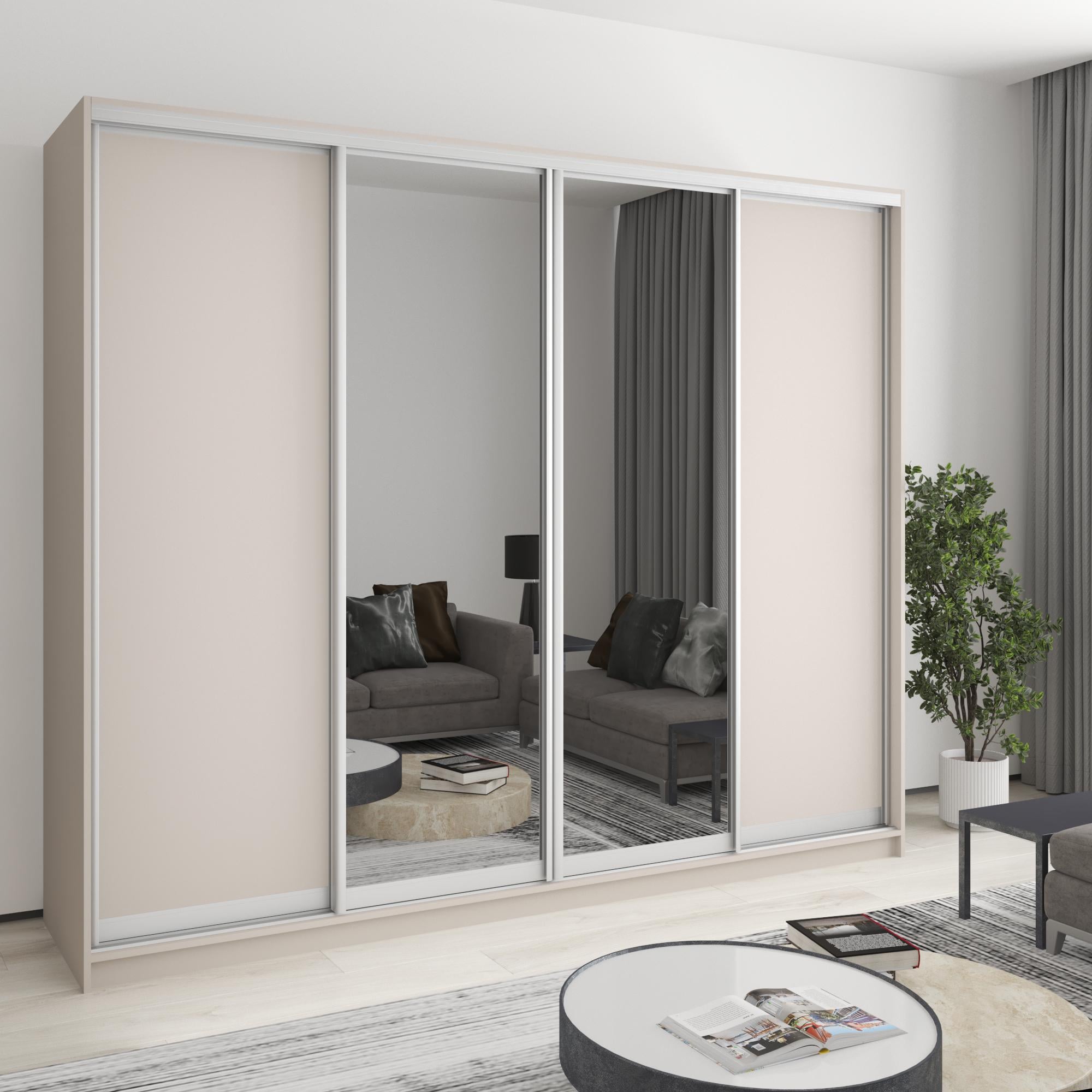 Шкаф-купе четырехдверный MebelStar Стандарт AL 2 ДСП/2 зеркала 250x45x210 см Кашемир (MBS-12274)