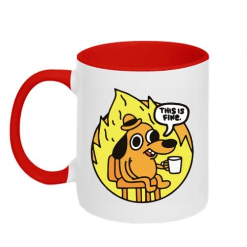 Чашка двухцветная This is fine dog meme 320 мл Красно-белый (14744200-18-188283) Чашка двухцветная This is fine dog meme 320 мл Красно-белый (14744200-18-188283)