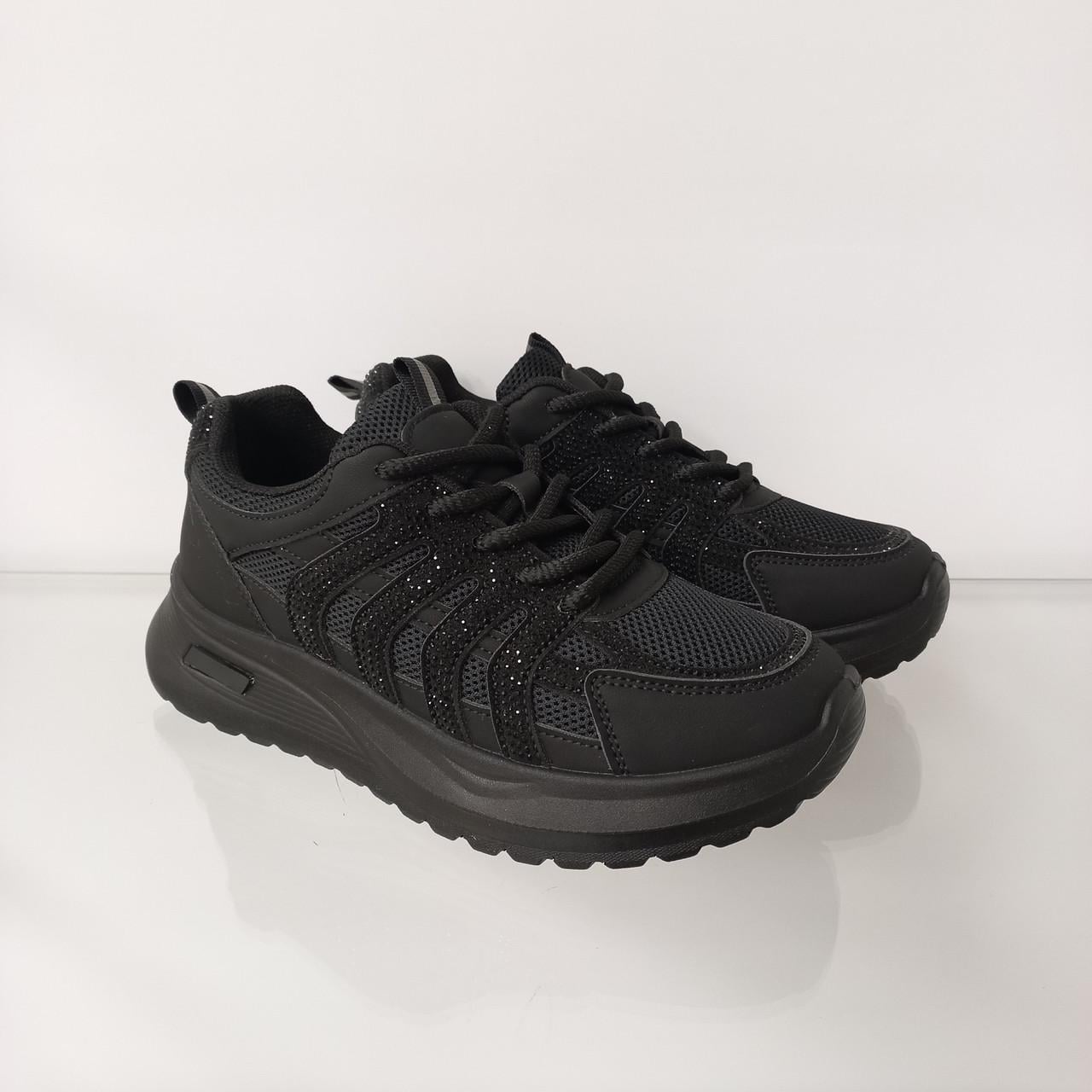 Кроссовки женские сетка со стразами на платформе р. 41 Черный (33384666)